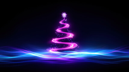 Sparkling Christmas tree with blue waves