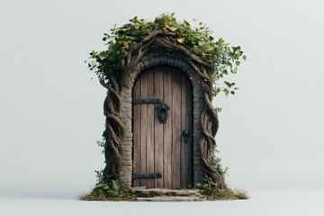 A magical arched doorway of twisted tree roots and branches glowing with energy.