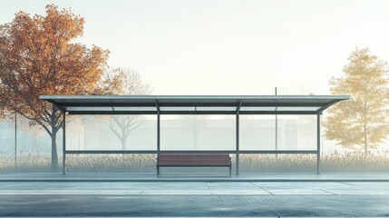 Obraz premium Serene Bus Stop in Autumn Morning Light