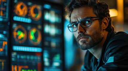 Scada operator controller from engineer team working with data base from Scada system computer screen.	
