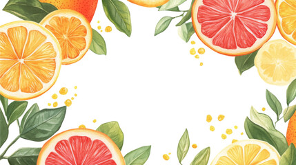 Fresh Citrus Fruits with Green Leaves Frame Design