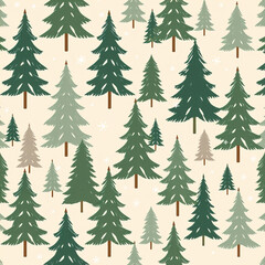Obraz premium Christmas tree pattern on white background, festive seamless pattern with pine trees, perfect for holiday wrapping paper, Christmas decor, seasonal crafts, and winter-themed designs, ai generated