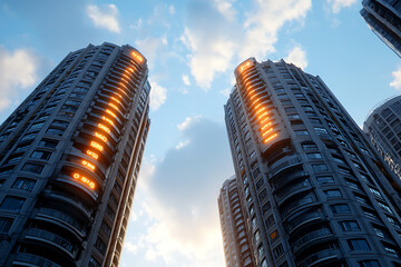 Obraz premium Innovative highrise architecture redefines urban skyline with smart technology and sustainable design