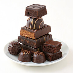 Pieces of dark chocolate bar isolated on white,Chocolate thins with white cream filling isolated on white