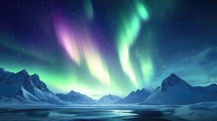 Fototapeta premium Breathtaking Aurora Borealis Over Snowy Mountains