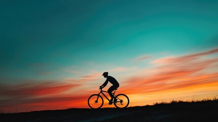 Obraz premium Silhouette of Cyclist Against Colorful Sunset Sky