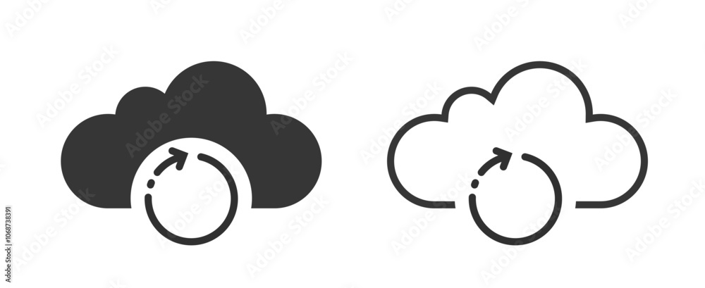 Poster backup icon simple vector ui ux interface graphic element set, back up cloud arrow rotation pictogra
