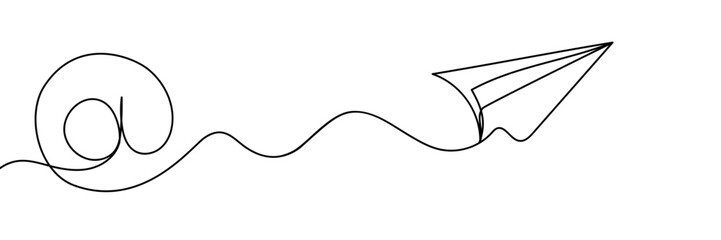 continuous one line drawing of Email message post letter send illustration sketch outline drawing.One line paper plane and envelope.