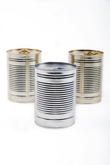 Aluminum cans on white background