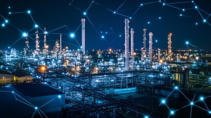Industrial Complex at Night with Network Connections