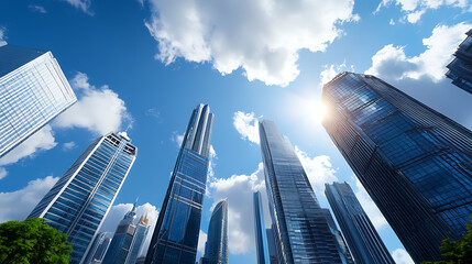 Fototapeta premium Exploring the innovative skyline of energy-efficient high-rise buildings in a sustainable smart city