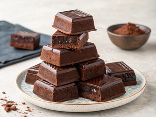 Pieces of dark chocolate bar isolated on white,Chocolate thins with white cream filling isolated on white