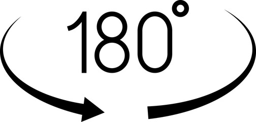 180 degrees icons set. Round signs with arrows rotation to 180 degrees. Rotate symbol isolated on transparent background.