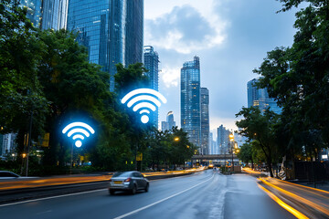 Fototapeta premium Exploring smart city innovations how highrise buildings integrate technology for sustainable urban living