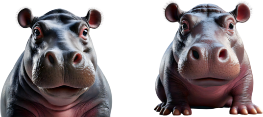 Realistic Hippo Portraits on White Background
