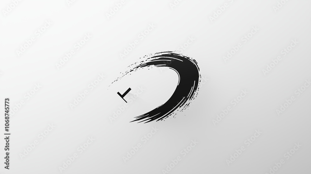 Poster dynamic black brushstroke creating visual interest in minimalistic design on white background with a
