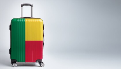ベナンの国旗のスーツケース。(Benin flag on a stylish suitcase and copy space.)
