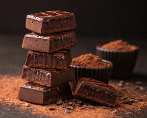 Pieces of dark chocolate bar isolated on white,Chocolate thins with white cream filling isolated on white