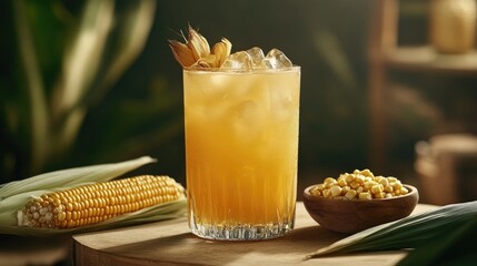 Refreshing Summer Drink with Corn and Garnish