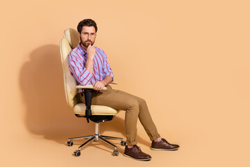 Photo portrait of brunet hair adult handsome businessman wearing formal outfit sitting chair...
