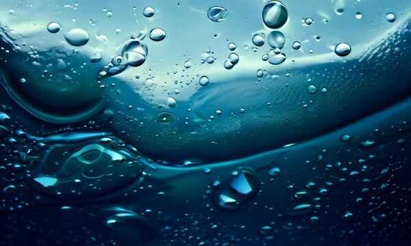 Abstract background of blue liquid with bubbles forming on its surface, creating a mesmerizing and visually appealing pattern