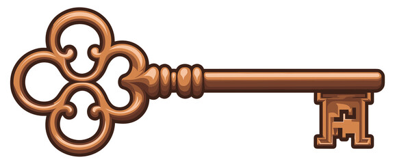 Old Bronze Elegant Victorian Key Isolated PNG Transparent Background