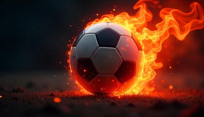 Fototapeta premium Fierce Soccer Ball in Red-Orange Flames