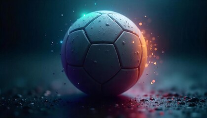 Fototapeta premium Soccer Ball with Vivid Red and Yellow Neon Highlights