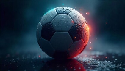 Fototapeta premium Abstract Soccer Ball with Neon Sparks in a Dark Room