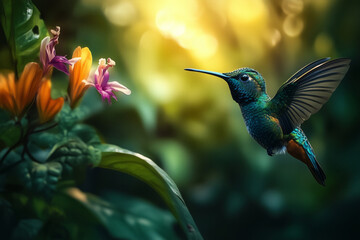 Naklejka premium hummingbird in the tropical forest