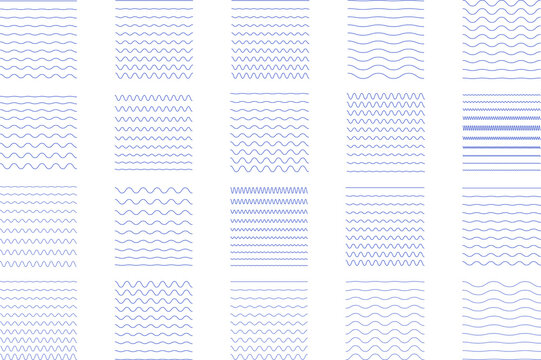 Water wave, sea wave, Wavy line set. Line water waves icon, sign vector. Set of seamless wavy - curvy and zigzag - criss cross horizontal lines. Water logo, symbol or sign collection.