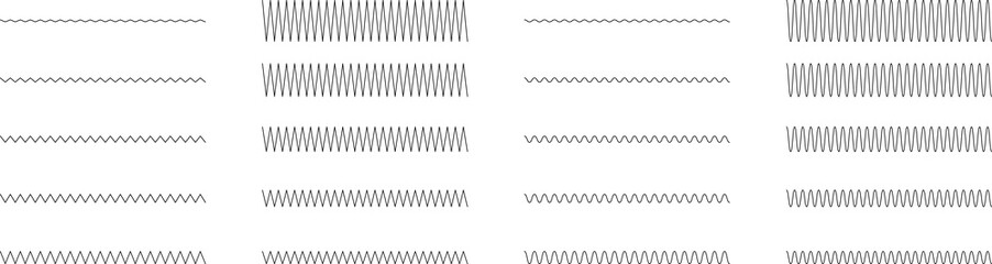 Set of seamless wavy - curvy and zigzag - criss cross horizontal lines. Vector Graphic design elements