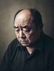 Obraz premium Old Sad depressed worried asian male man close-up 