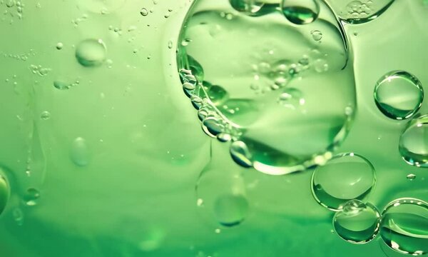 Abstract background of green liquid with bubbles forming on its surface, creating a mesmerizing and visually appealing pattern