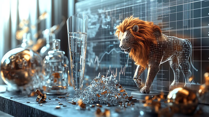 Economic Data Display with Robotic Lion