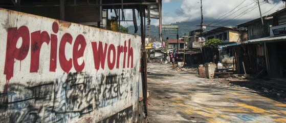 Obraz premium A weathered street scene featuring a sign that reads 