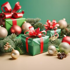 Christmas decoration with green gift boxes