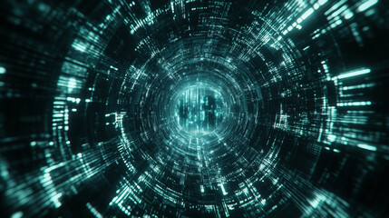 A digital tunnel of colorful data streams flowing in a futuristic technology environment