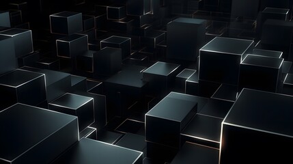 Fototapeta premium cube 3d, square box, geometric, graphic design, dark black background wallpaper seamless pattern.