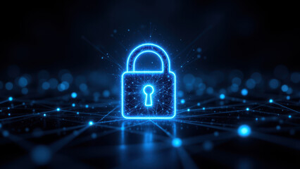 3D rendering of a key symbolizing digital security with a blue and black background