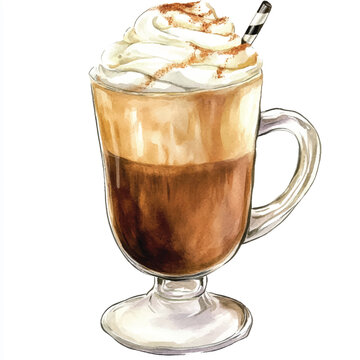 watercolor coffee drink with whipped cream clip art preview