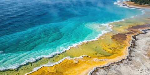 Obraz premium Blue teal and yellow tan watercolor strokes blending together in a stunning natural scene, natural beauty, earthy colors, watercolor landscape, calming scenery, serene environment