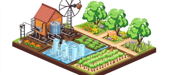 Icon for efficient agricultural irrigation, high resolution, designed for farms.