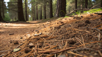 Fototapeta premium Forest Floor Soil with Pine Needles