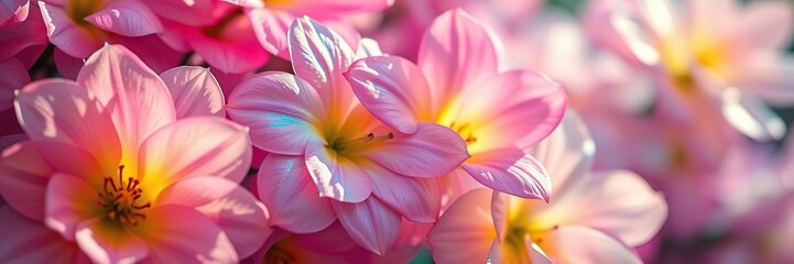 Vibrant flowers with iridescent petals emitting a soft ethereal glow surrounded by a halo of light, colorful blooms, glowing orb, floral aura