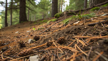 Obraz premium Forest Floor Soil with Pine Needles