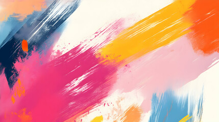 Obraz premium Abstract brushstrokes in vibrant shades of pink, blue, and yellow, creating a bold and expressive composition