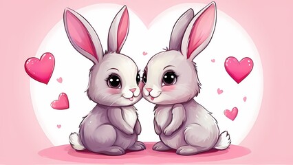 Cute Valentine's Day Illustration of a Couple of Cartoon Rabbits: Adorable Love Representation