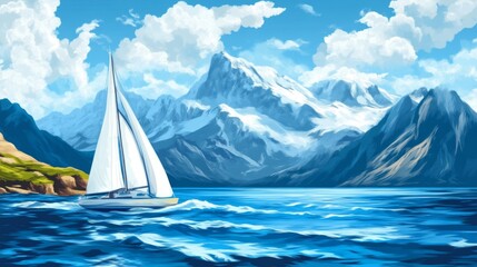 Sailboat Adrift in a Serene Mountain Landscape