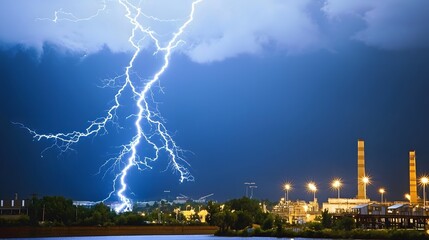 Naklejka premium A lightning bolt striking a network device, symbolizing potential cyber threats and the importance of ISG security. 